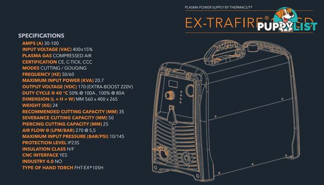 Plasma Cutter 100SD With 15 Metres Hand Torch Ex-Trafire EX100SD-H15M