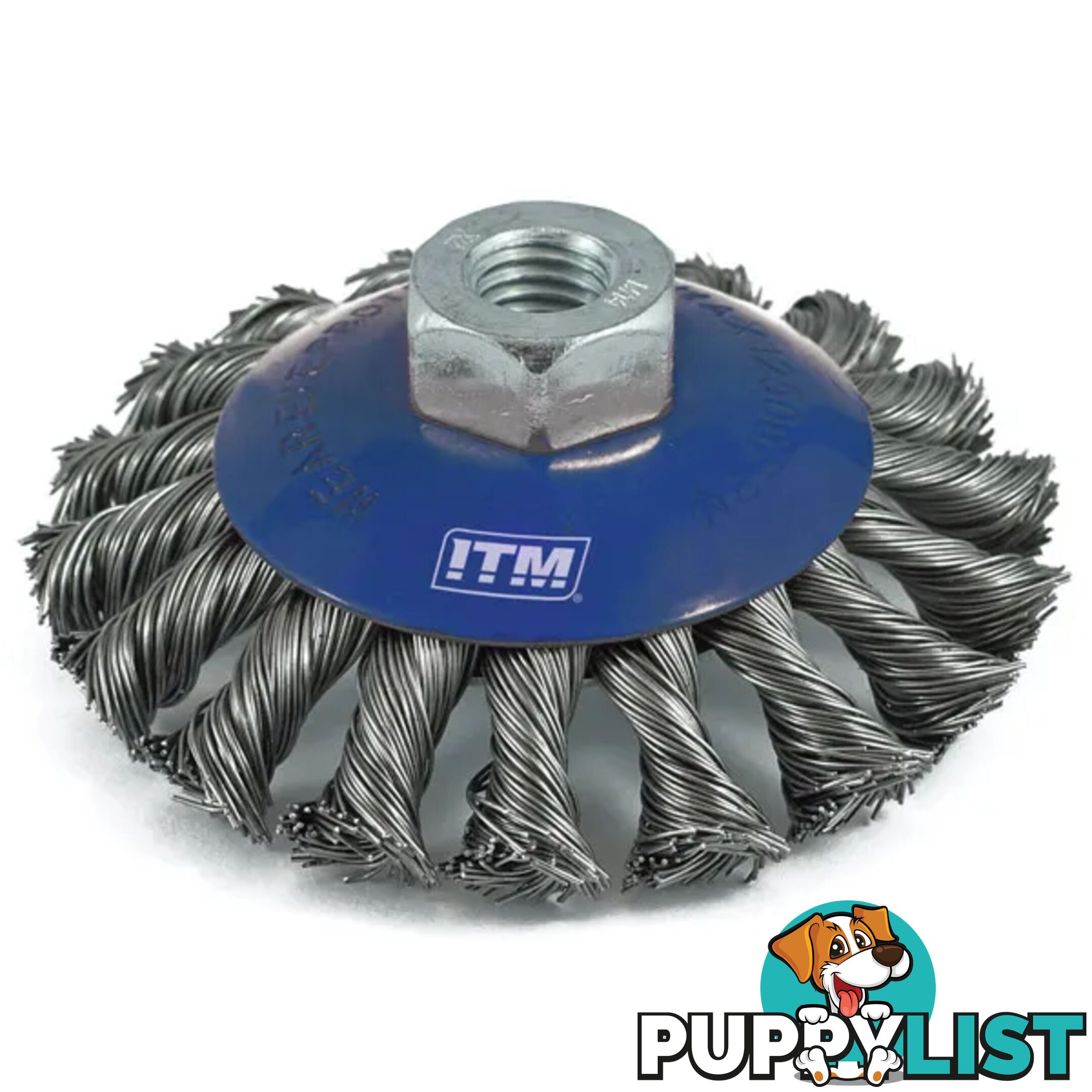 Twist Knot Bevel Brush Stainless Steel 100mm with Multi Bore Thread Adaptors ITM TM7002-210