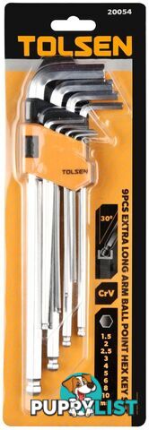 9pcs Ball Point Extra-Long Arm Hex Key Set Tolsen 20054