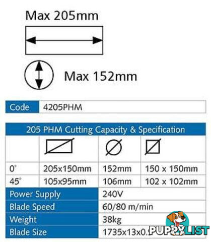 PHM 205 Portable Bandsaw Cutting Capacity 205mm Excision 4205PHM