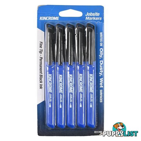 Permanent Marker Fine Tip 5 Pack Black Kincrome K11785