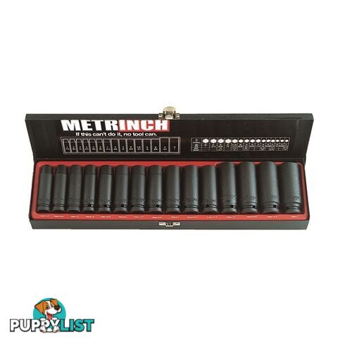 MetrInch Deep Wall Impact Socket Set 1/2" 15 Piece