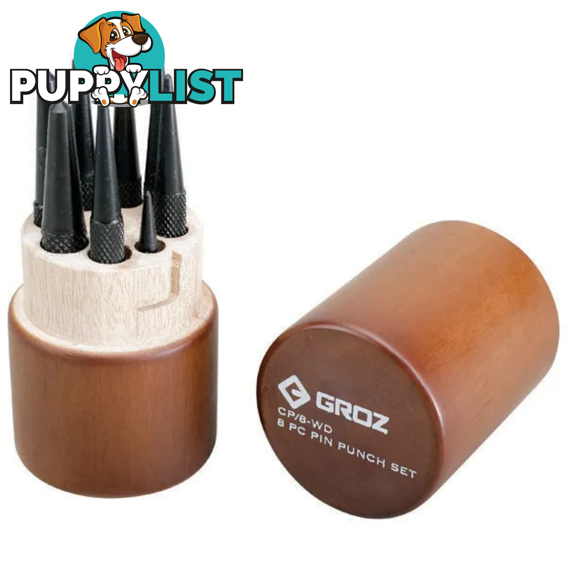 Centre Punch Set 8 Piece In Round Wooden Case Groz GZ-25120