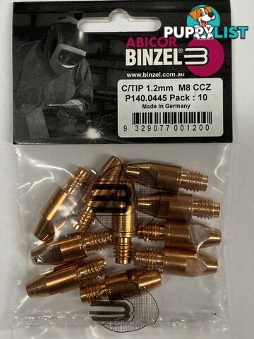 CuCrZr 1.2mm x M8 CCZ Contact Tip Heavy Duty Binzel P140.0445 Pkt : 10