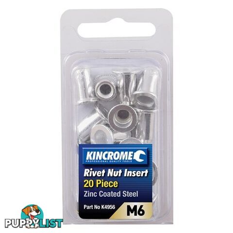 Rivet Nut Insert M6 (Zinc Coated Steel) - 20 Pack Kincrome K4956