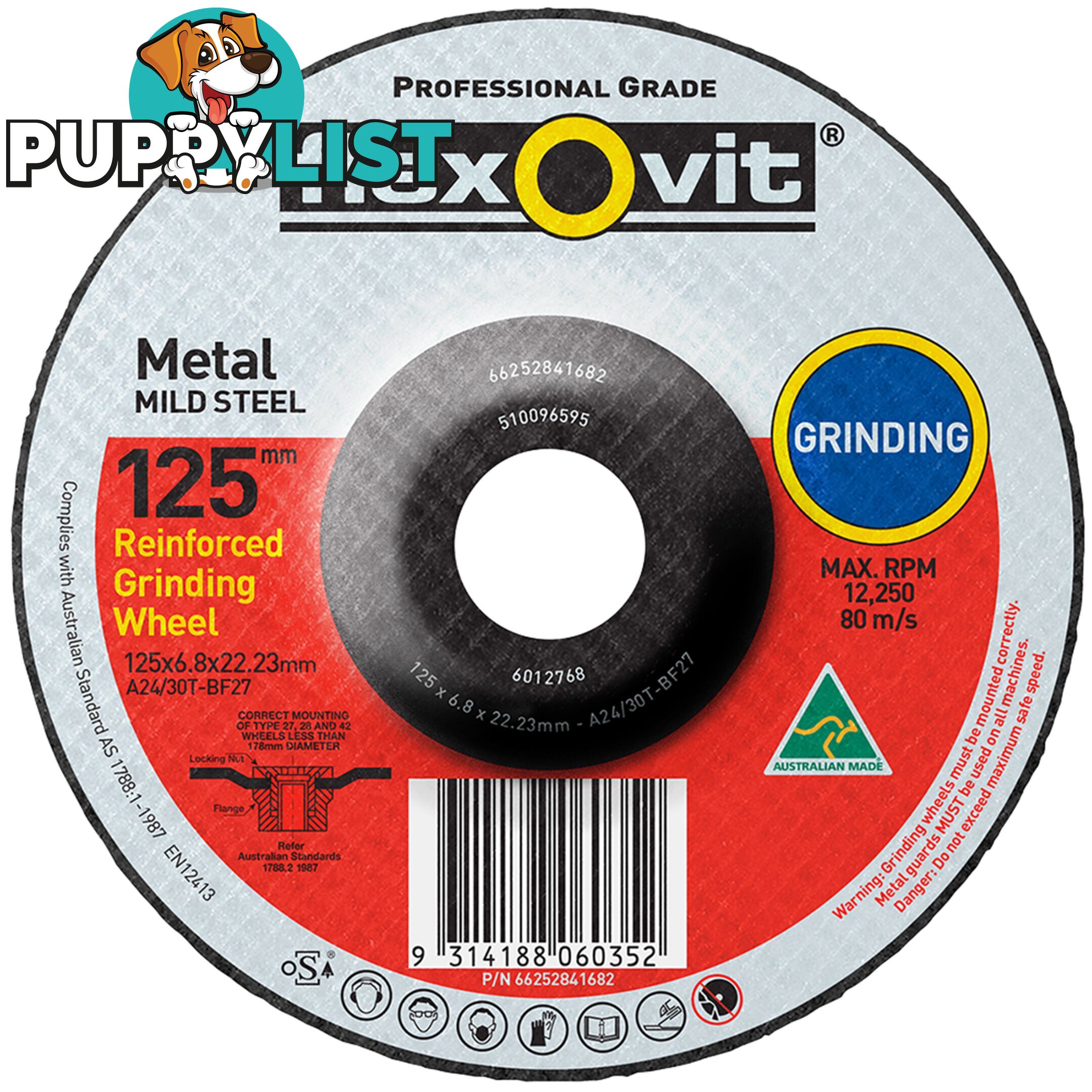 Grinding Wheel Mild Steel 125 x 6.8 x 22.23mm Type 27 AO FlexOvit 66252841682