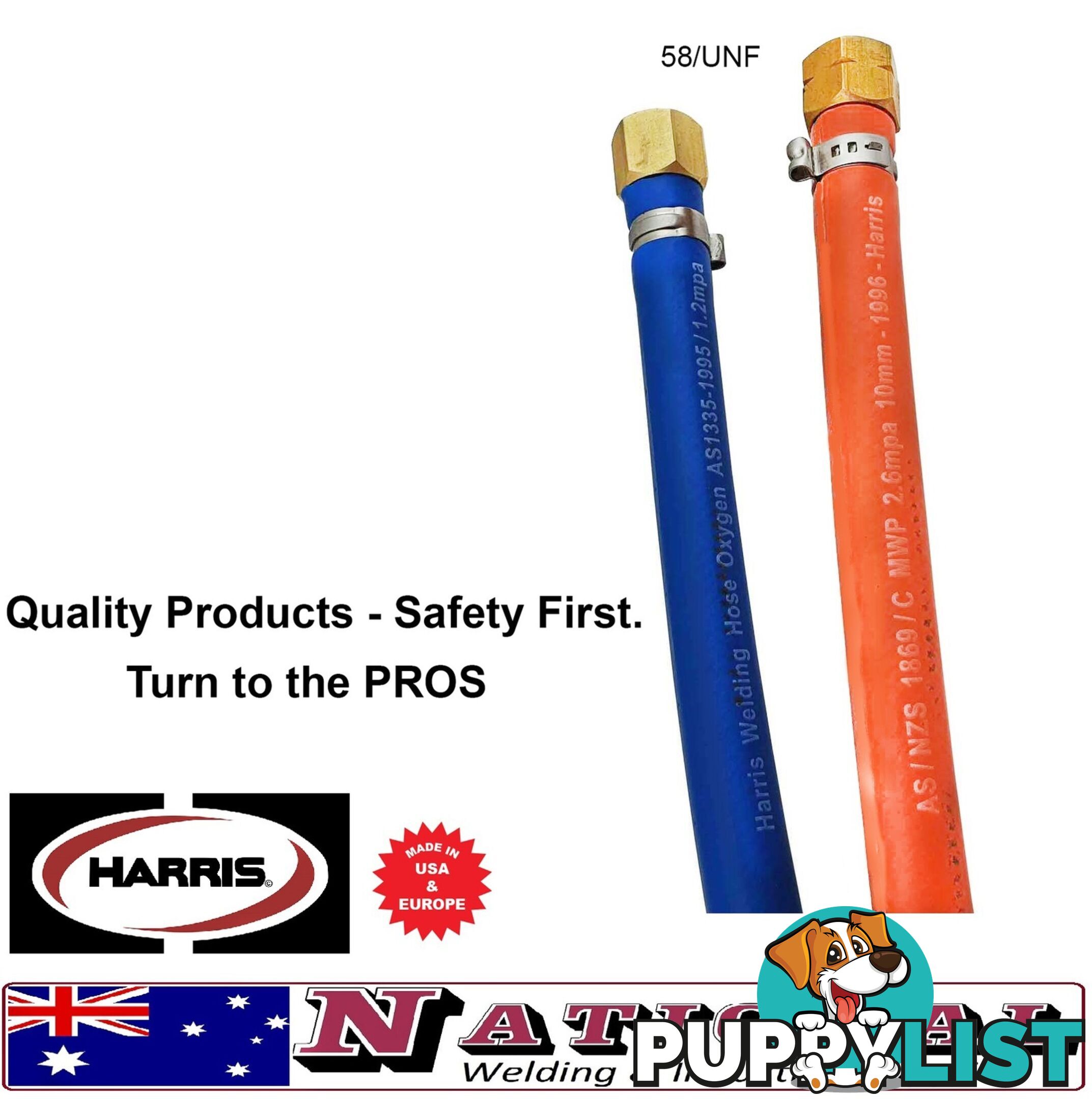 Harris Oxy / LPG 15 Metres 68mm Twin Hose With Fittings 8BOTH15MF