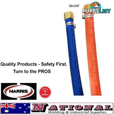 Harris Oxy / LPG 15 Metres 68mm Twin Hose With Fittings 8BOTH15MF