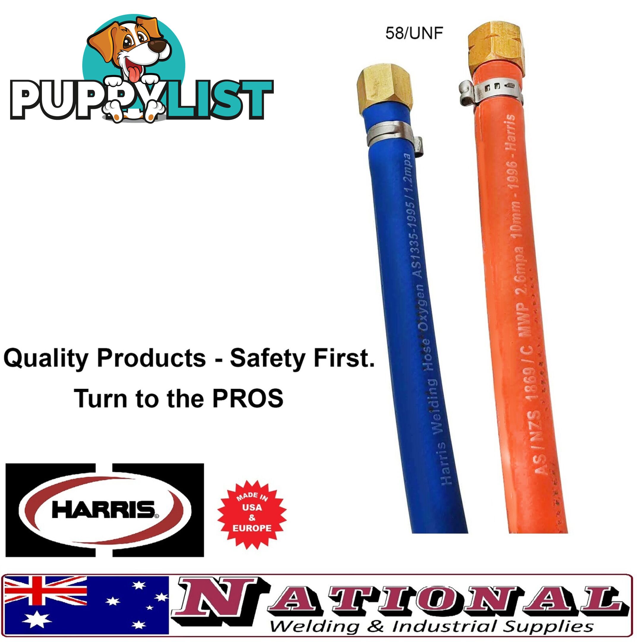 Harris Oxy / LPG 15 Metres 10mm Twin Hose With Fittings 10BOTH15MF