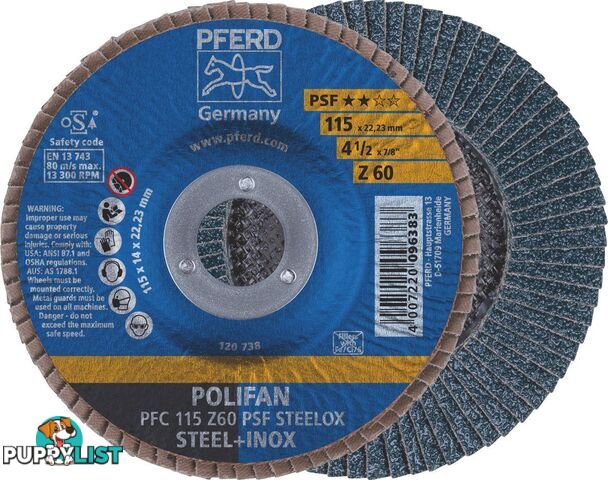 Polifan Flap Disc 115mm 4.5'' 60G GP Inox Zirconia Pferd 67770116 Pack of 5