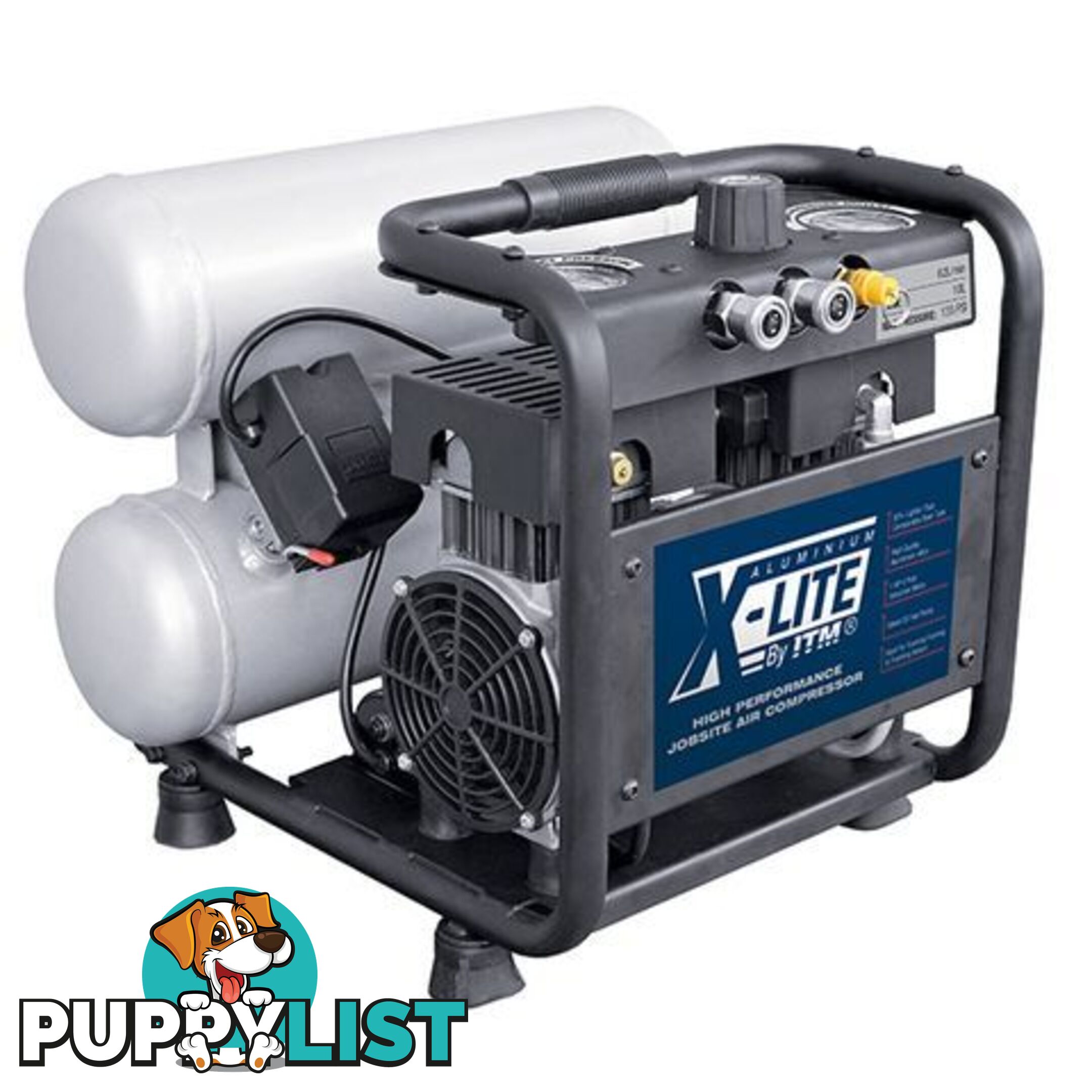 X-Lite Air Compressor Silent 1Hp Aluminium Twin Tank 10L Fad 62L/Min ITM TM350-10010