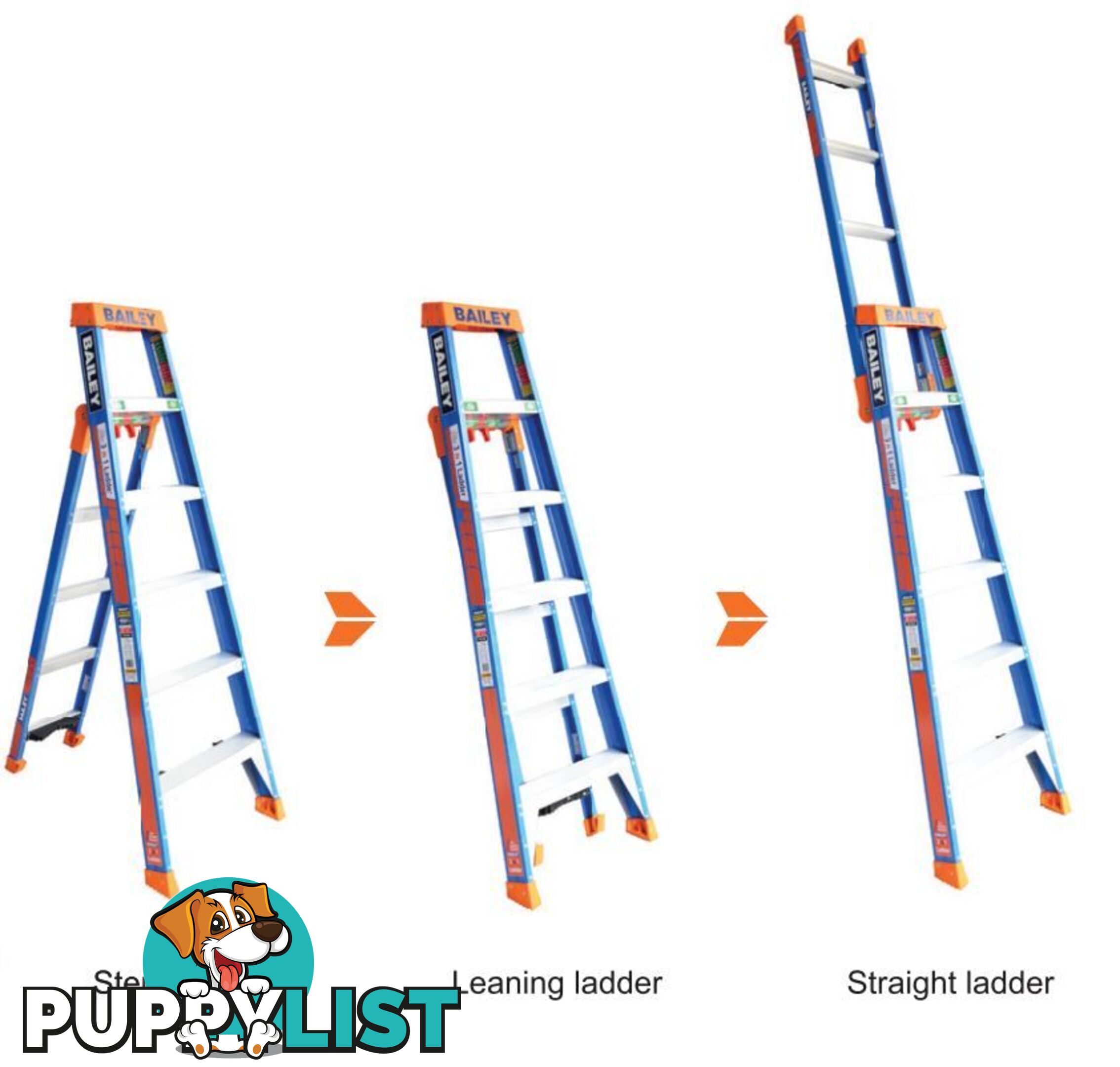 Fibreglass Ladder 2.1 Metres Multipurpose Step/Leaning/Straight Bailey FS13885