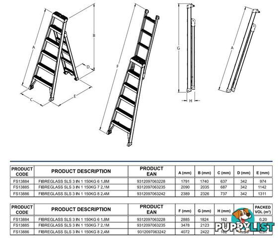 Fibreglass Ladder 2.1 Metres Multipurpose Step/Leaning/Straight Bailey FS13885