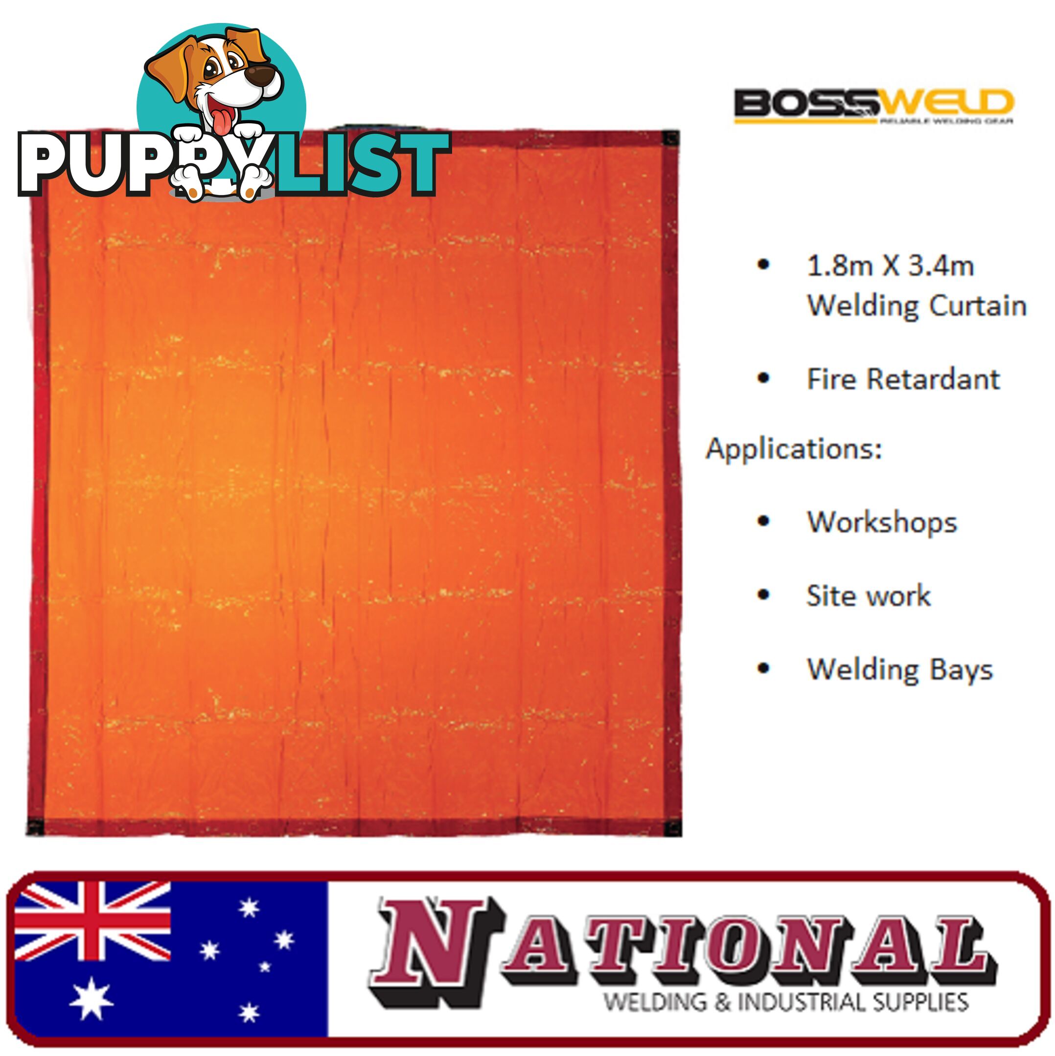 Welding Curtain / Screen 1.8 Metres X 3.4 Metres Orange 700110