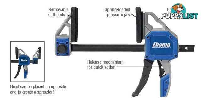 One Hand Cast Alloy Bar Clamp And Spreader 305 x 95mm 350 Kg Clamp Force ITM EC-TC12