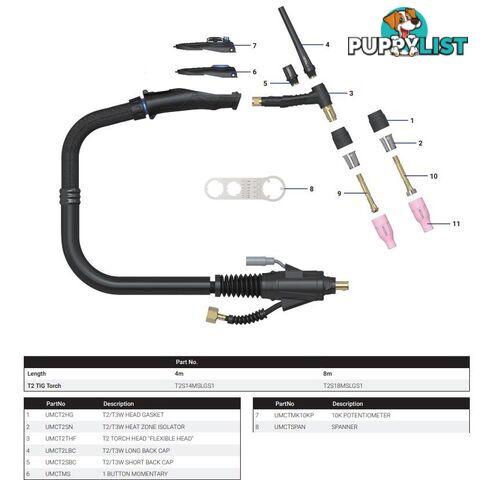 T2 Flexi Head Air Cooled & T3W Water Cooled Tig Torch Parts T2T3WTigTorch-Parts