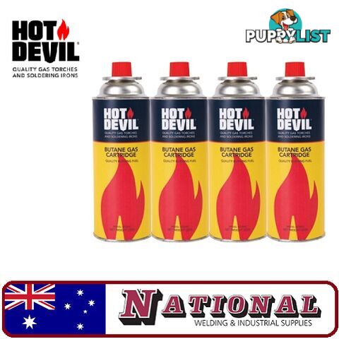 Butane Gas Canisters Hot Devil HD200C - 4 Pack