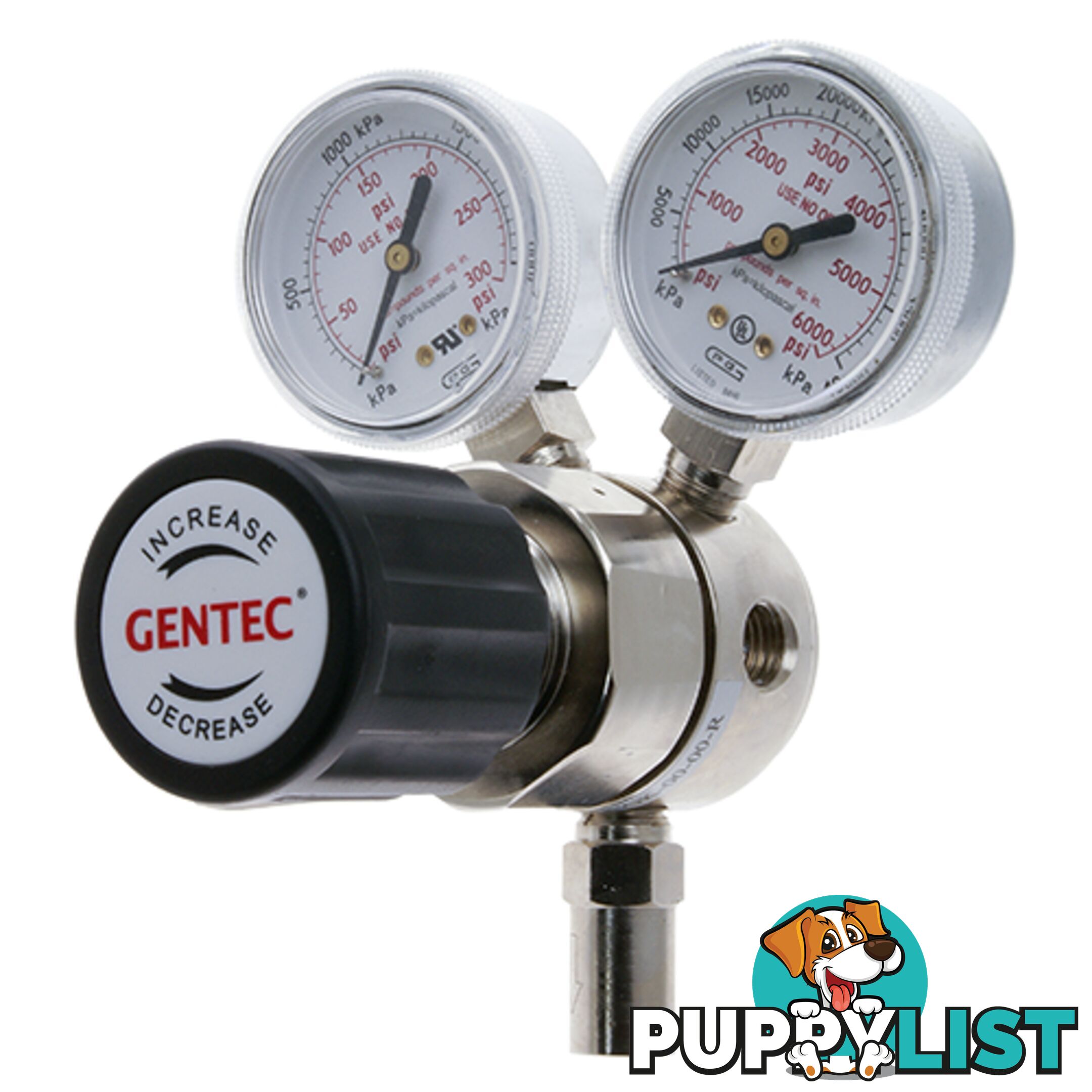 Gentec 1S Regulator 6.0 Purity Chrome Plated In: 30,000 kPa Out: 680 kPa