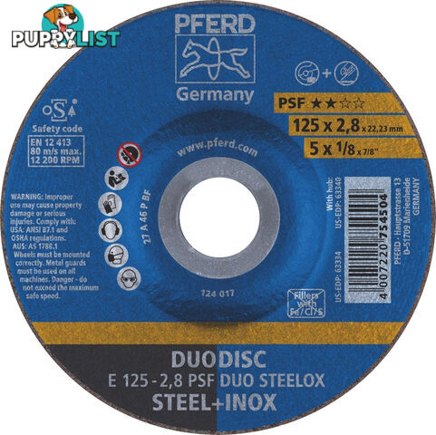 Duodisc Cut-Off & Grind Wheel Inox / Steel 25mm x 2.8mm Pferd 62012620 Pkt : 10