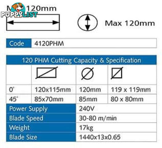 PHM 120 Portable Bandsaw Cutting Capacity Ã 120mm Excision 4120PHM