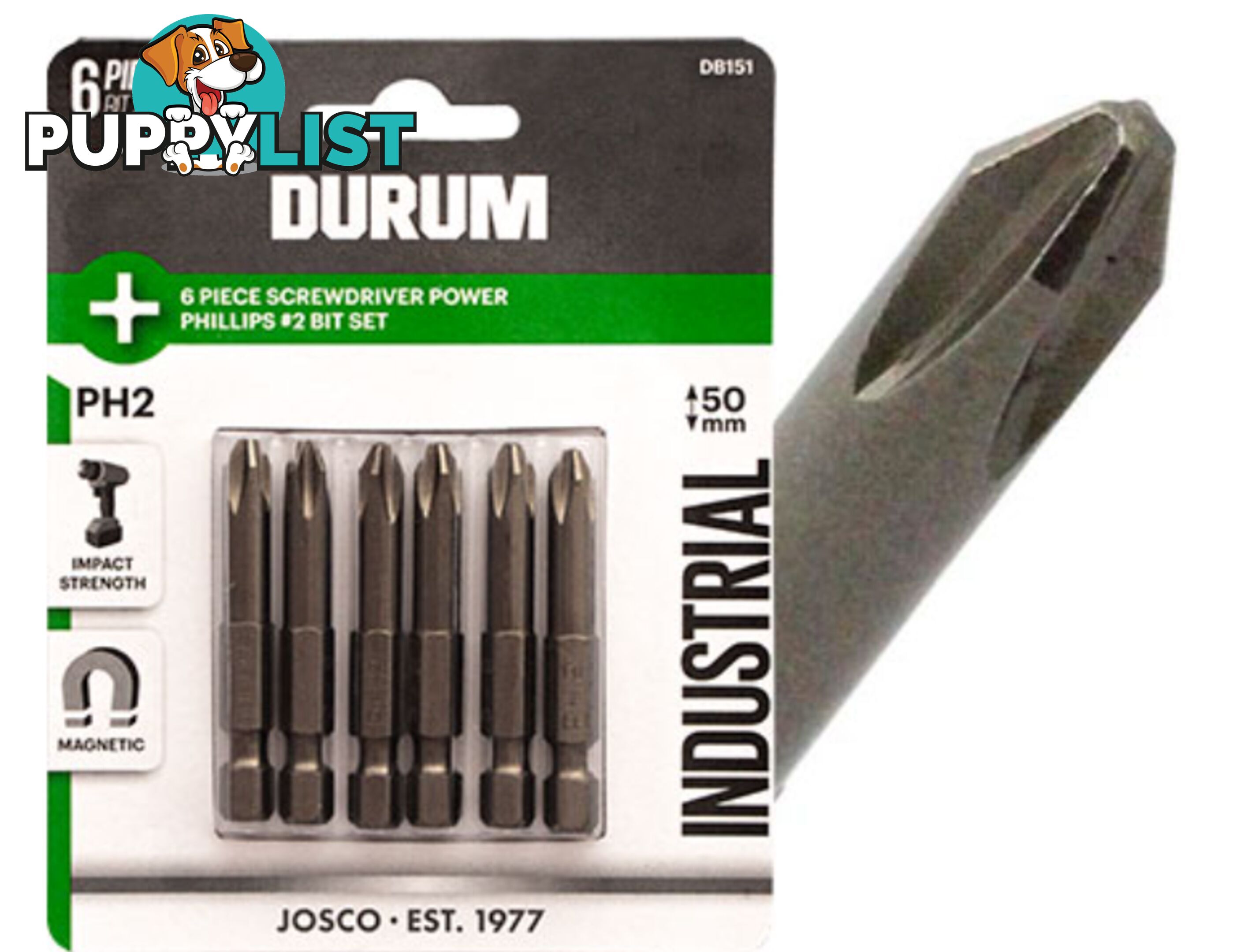 6 Piece Screwdriver Power Phillips 50mm Bit Set Durum DB151