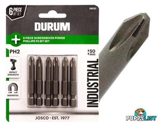 6 Piece Screwdriver Power Phillips 50mm Bit Set Durum DB151