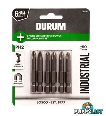 6 Piece Screwdriver Power Phillips 50mm Bit Set Durum DB151