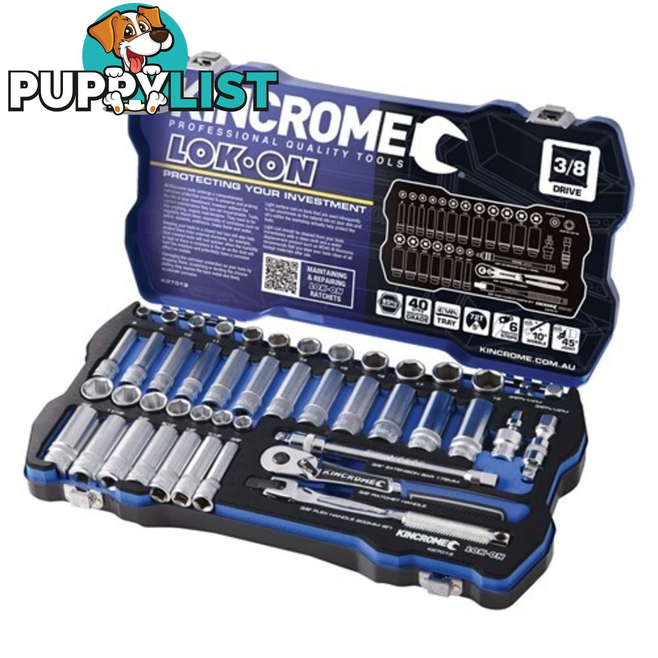 Lok-Onâ¢ Socket Set 45 Piece 3/8" Drive Metric & Imperial Kincrome K27013