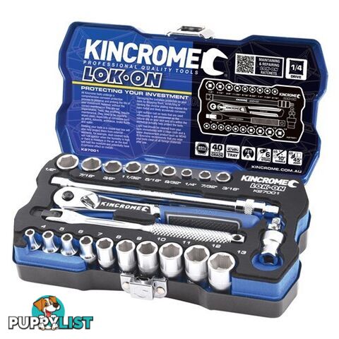 Socket Set 24 Piece 1/4" Drive LOK-ONâ¢ - Metric & Imperial Kincrome K27001