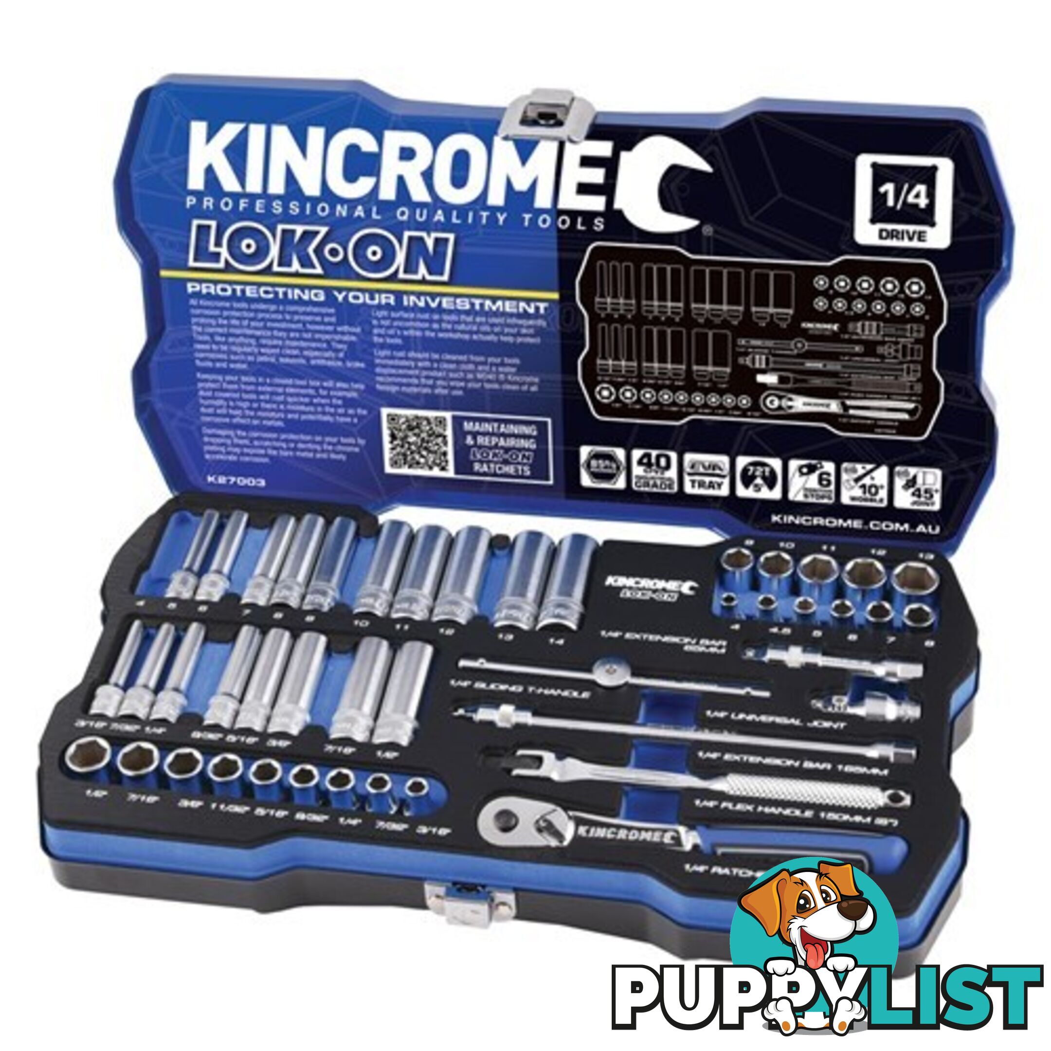 Lok-Onâ¢ Socket Set 45 Piece 1/4" Drive - Metric & Imperial Kincrome K27003