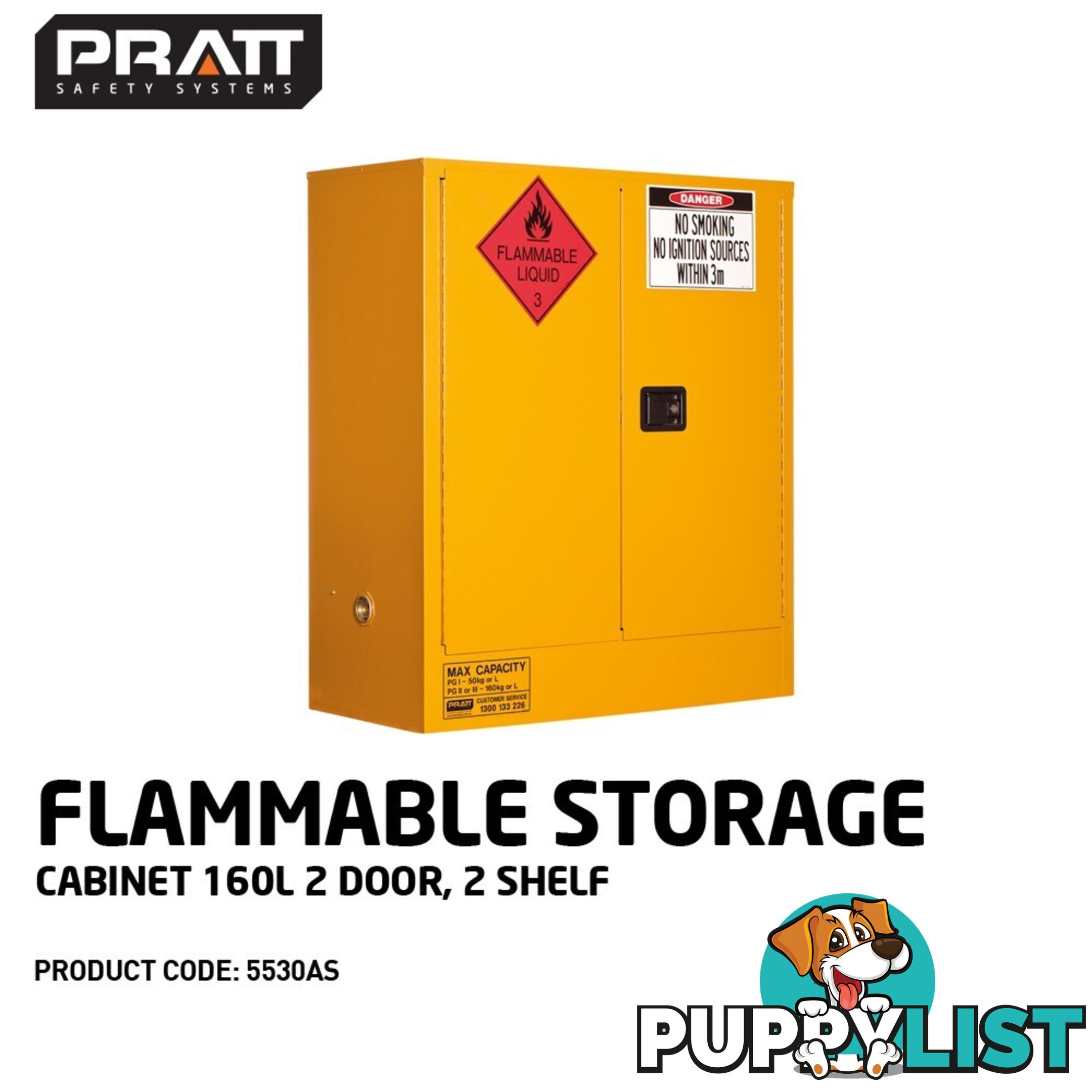 Flammable Storage Cabinet 160L 2 Door 2 Shelf 5530AS