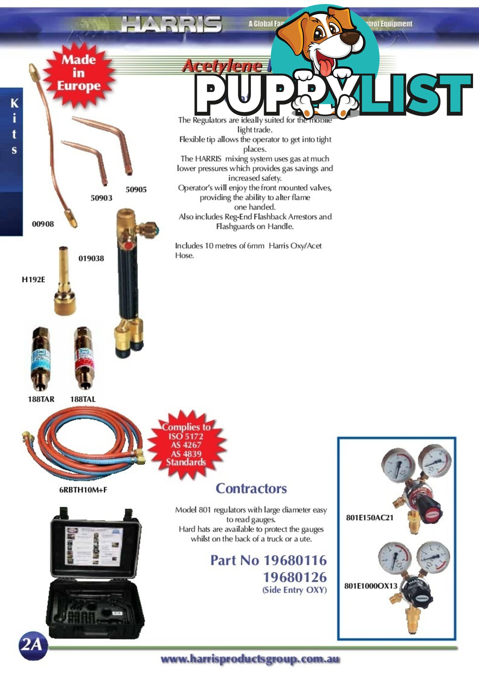 Contractors Oxy/Acet kit with side entry regulator Harris 19680126