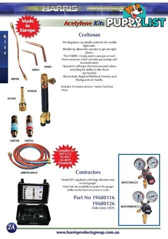 Contractors Oxy/Acet kit with side entry regulator Harris 19680126