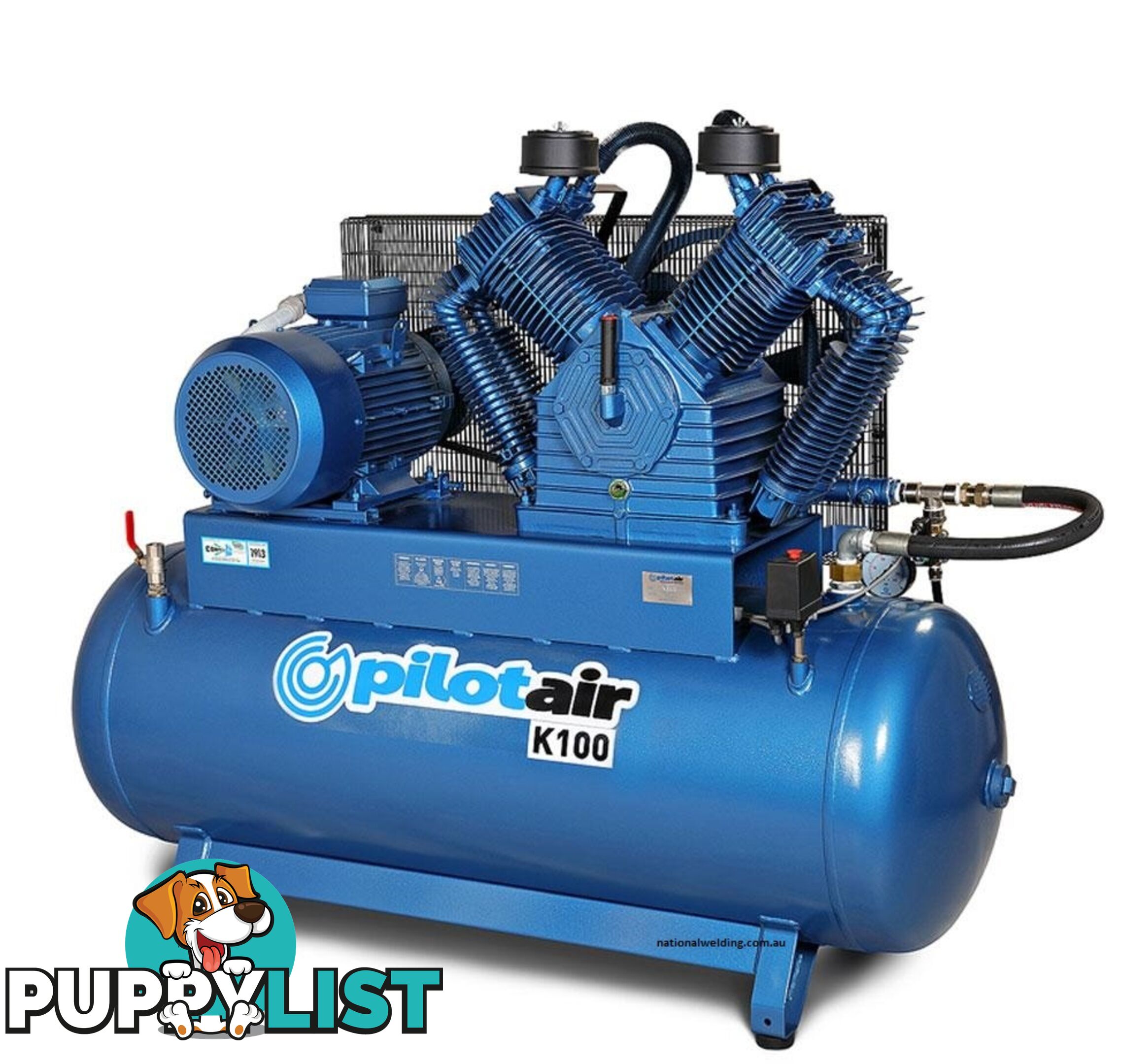 Pilot K100 Reciprocating Air Compressor 415V/ 15 KW/ 500 L Rec./ 1913 L/min FAD K100