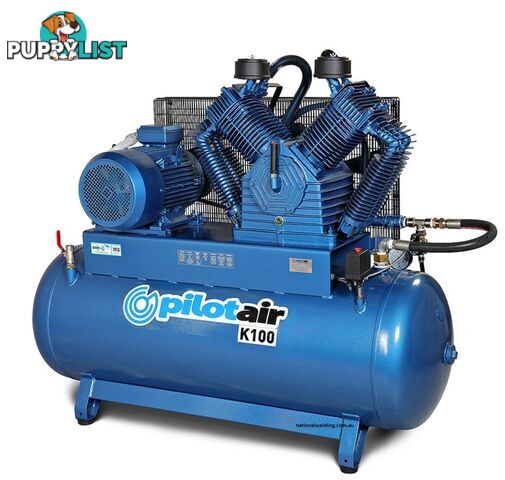 Pilot K100 Reciprocating Air Compressor 415V/ 15 KW/ 500 L Rec./ 1913 L/min FAD K100