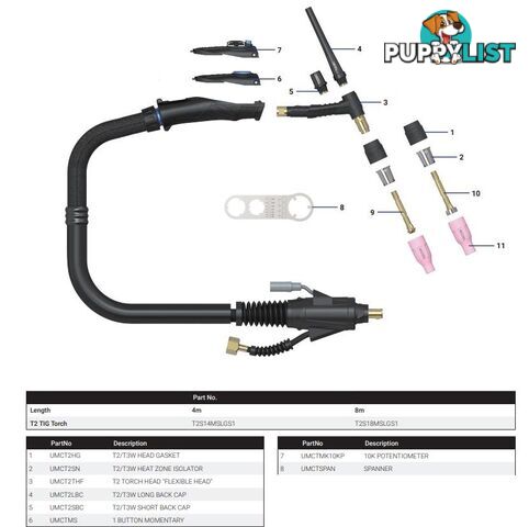 T2 Flexi Head Air Cooled & T3W Water Cooled Tig Torch Parts T2T3WTigTorch-Parts