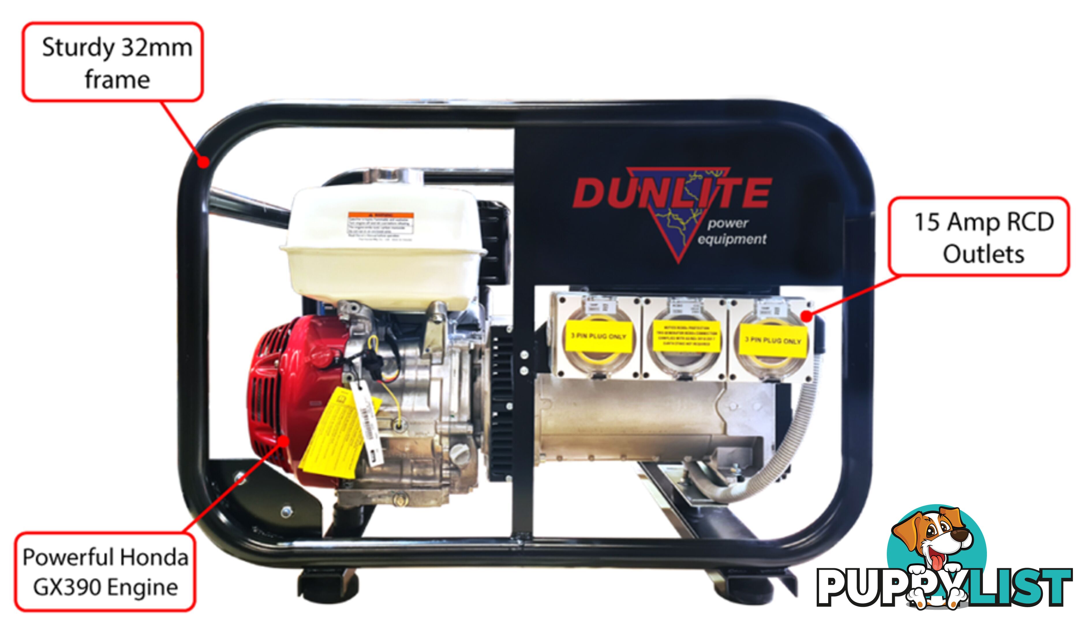 8 KVA Honda Powered Generator With RCD and Sturdy Frame V2 Dunlite DGUH7S-2-RCD2