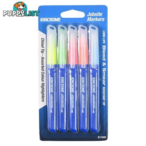 Highlighter Chisel Tip Assorted Colours 5 Pack Kincrome K11826