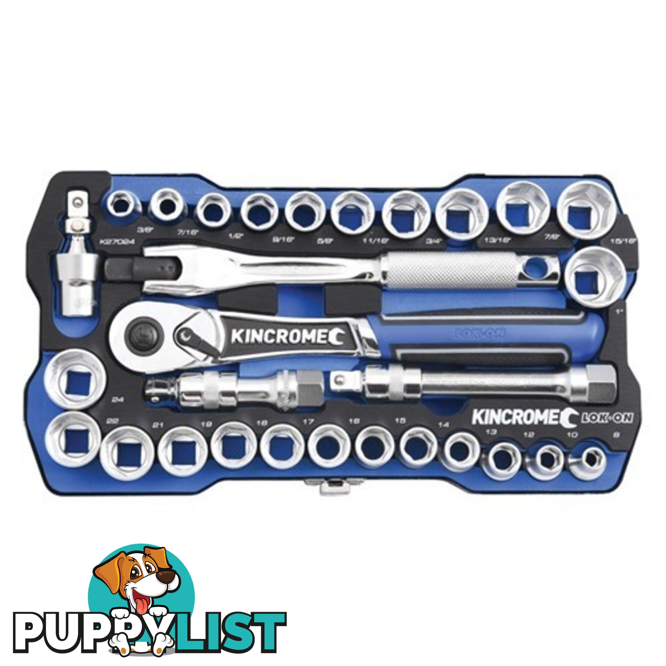 Socket Set 29 Piece 1/2'' Drive LOK-ONâ¢ Metric/Imperial Kincrome K27024