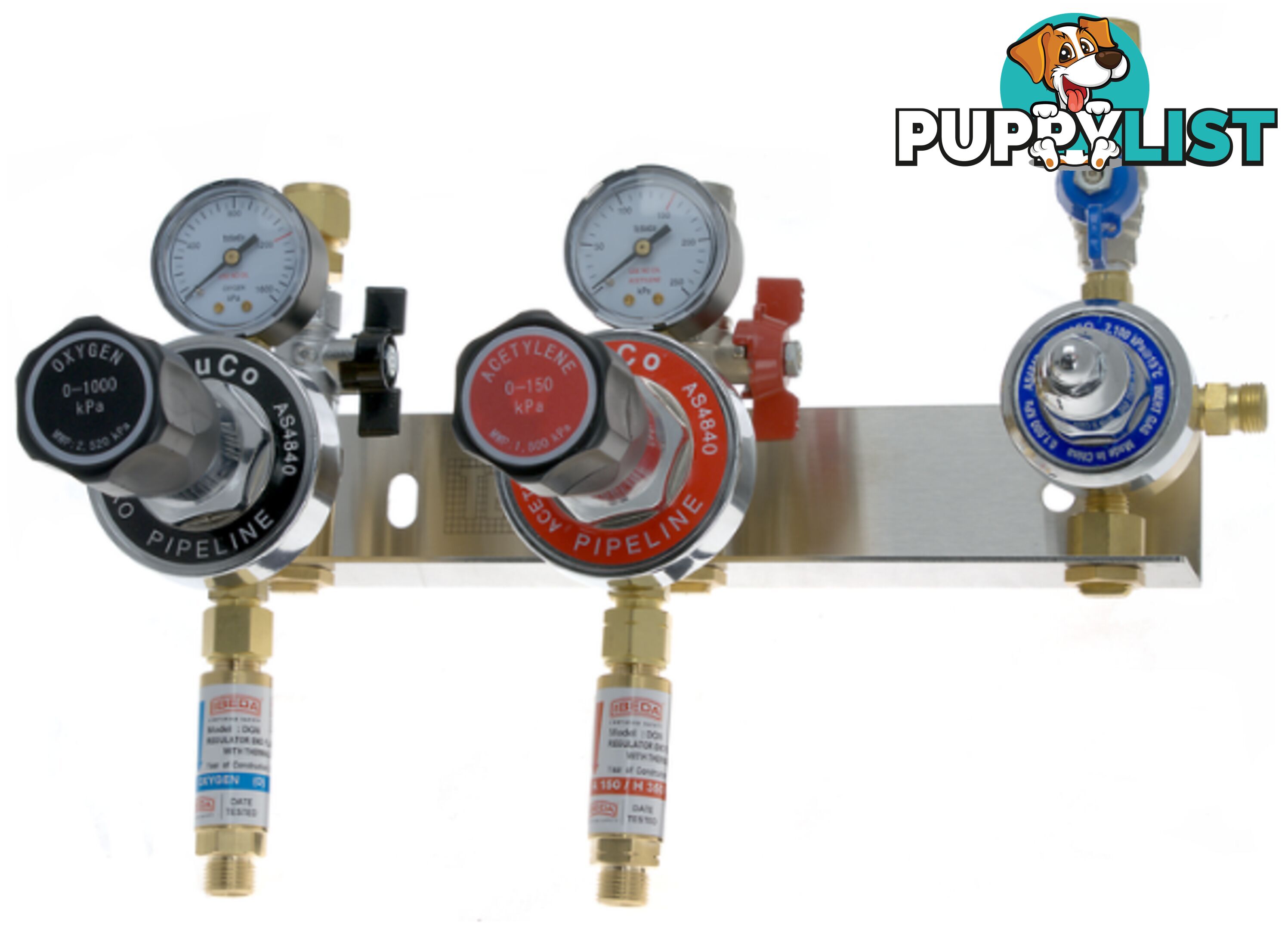 Regulated Outlet Point Triple Oxy / Acetylene / Set Pressure FBA, Isolation, 1/2" Comp