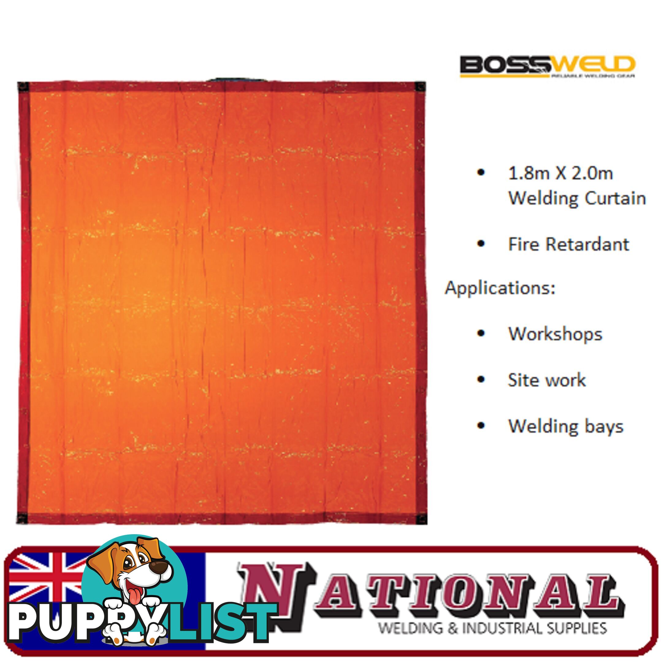 Welding Curtain / Screen 1.8 Metres X 2.0 Metres Orange Bossweld 700108