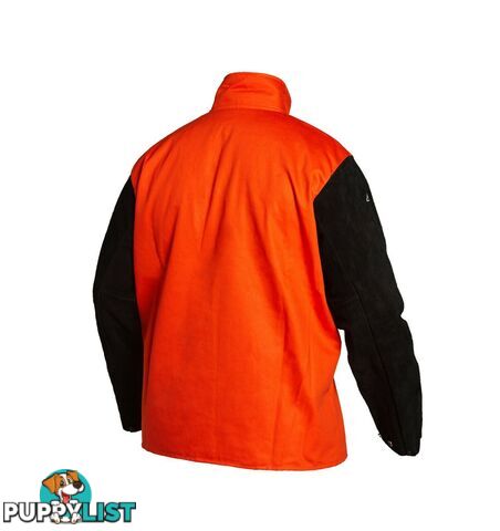 Welding Jacket Fire Resistant Bright Safety Orange with Leather Sleeves XLarge K4690-XL