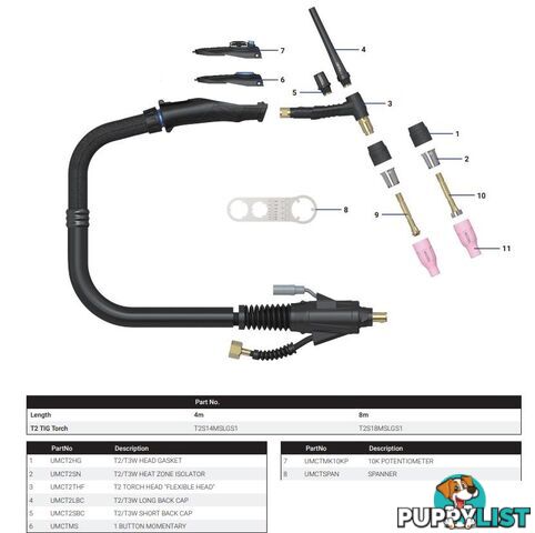 T2 Flexi Head Air Cooled & T3W Water Cooled Tig Torch Parts T2T3WTigTorch-Parts