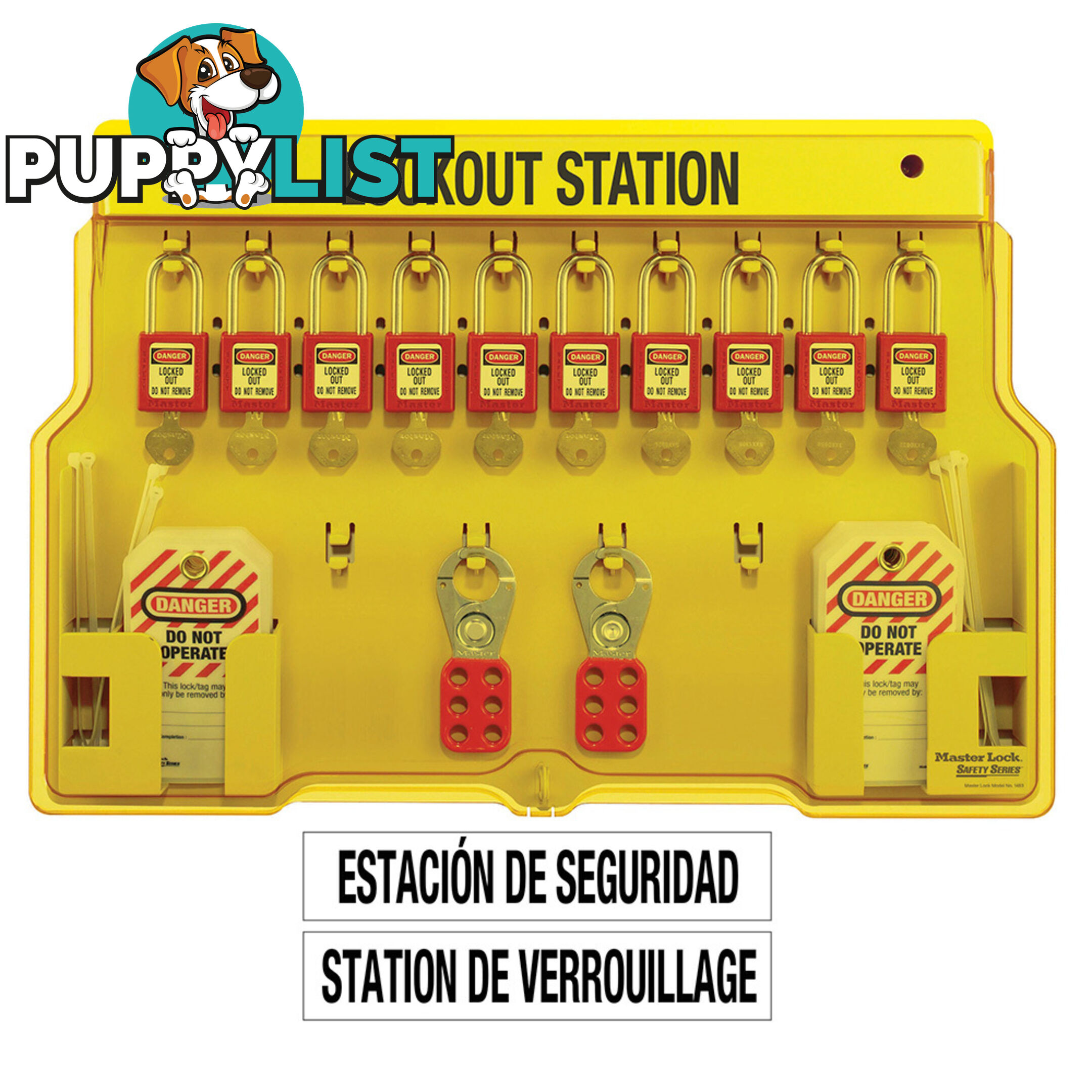 10-Lock Covered Station with 410RED Zenexâ¢ Thermoplastic Padlocks Masterlock 1483BP410