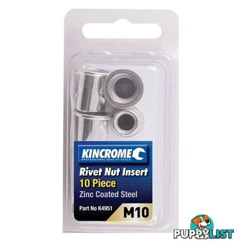 Rivet Nut Insert M10 (Zinc Coated Steel) - 10 Pack Kincrome K4951