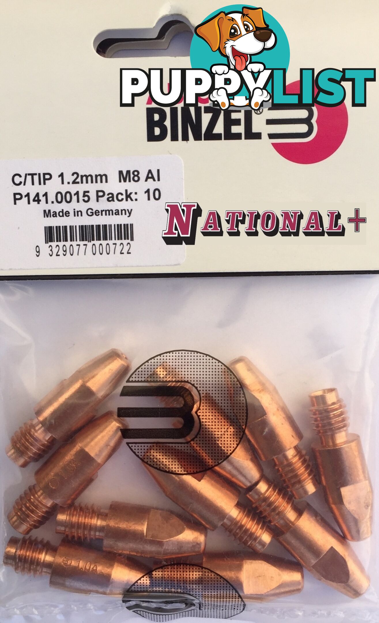 1.0mm Aluminium M8 10mm 30mm Binzel contact tip Pk:10 P141.0008