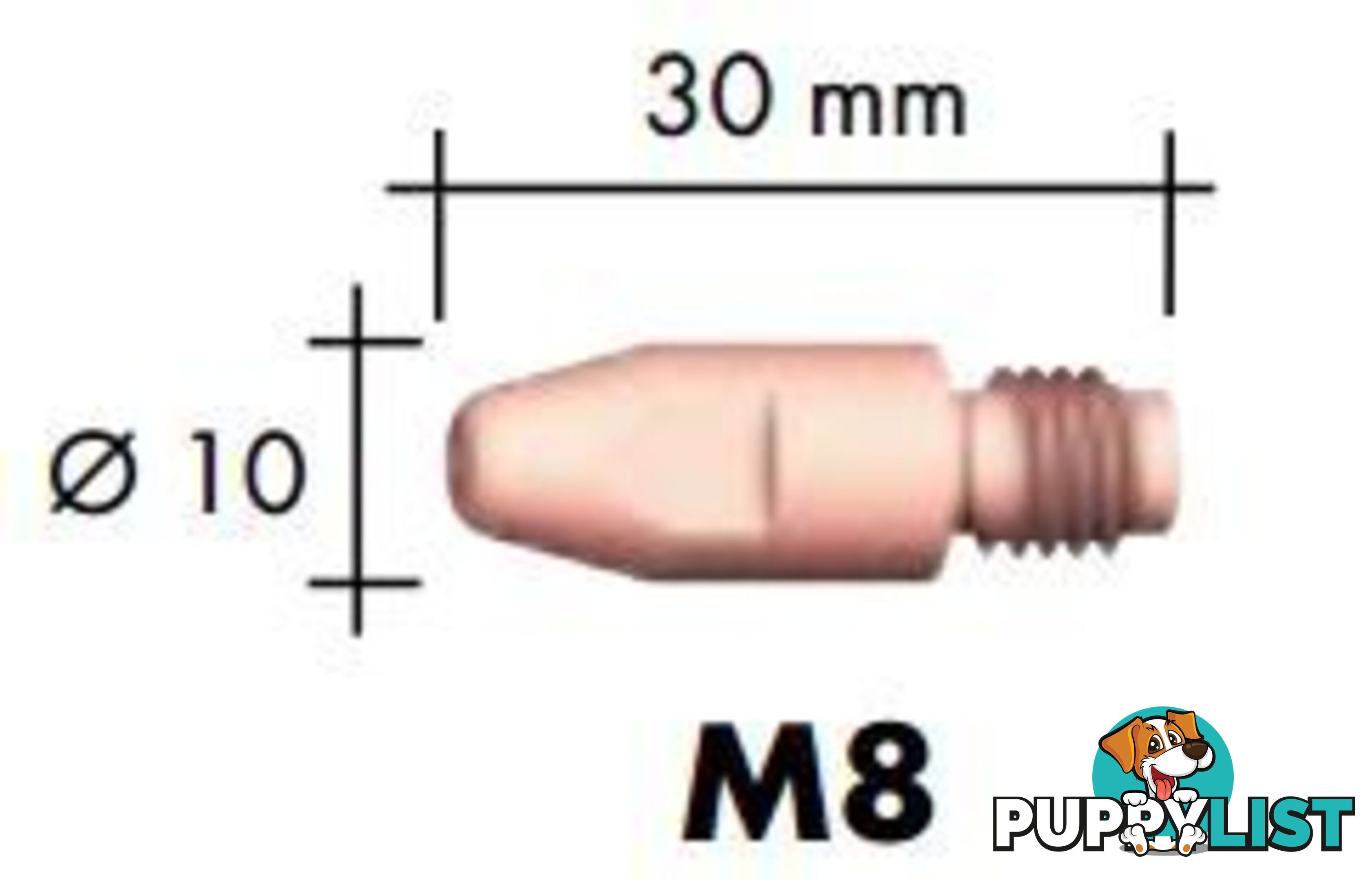1.0mm Aluminium M8 10mm 30mm Binzel contact tip Pk:10 P141.0008