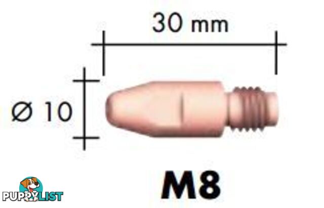 1.0mm Aluminium M8 10mm 30mm Binzel contact tip Pk:10 P141.0008