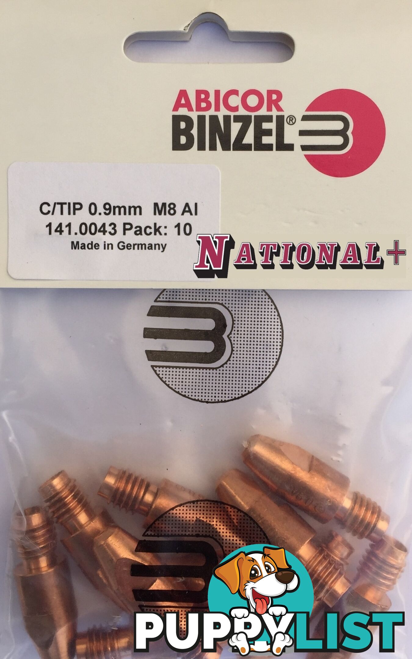 1.0mm Aluminium M8 10mm 30mm Binzel contact tip Pk:10 P141.0008