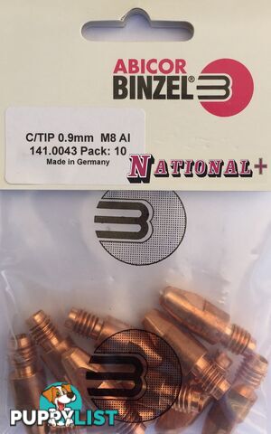 1.0mm Aluminium M8 10mm 30mm Binzel contact tip Pk:10 P141.0008